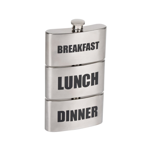 Heupfles met 3 compartimenten, Breakfast, Lunch en Diner....voor ieder moment van de dag een borreltje.