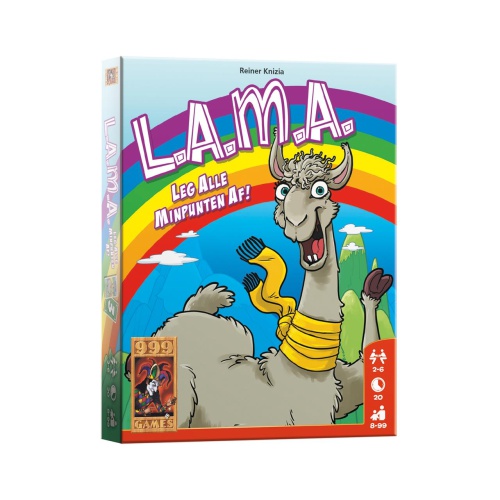 Dit Lama spel is een snel kaartspel. Leg alle minpunten af. Leg steeds een kaart af, anders krijg je er minpuntenfiches voor. Lukt het om al je kaarten kwijt te raken, dan mag je een fiche teruggeven.