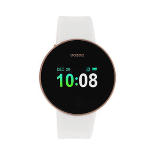 Deze digitale OOZOO Q00103 smartwatch heeft een rosé-goudkleurige klok en een witte rubberen band. De wijzerplaat is afgedekt met mineraalglas. Met dit uniseks horloge blijf je altijd op de hoogte en houd je dagelijkse je activiteiten bij.