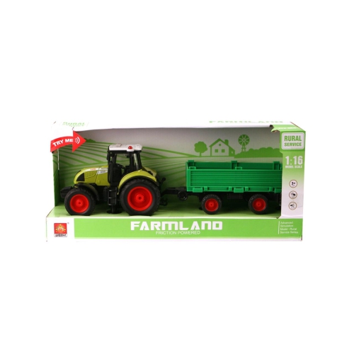 Rij over je boerderij met de tractor met aanhanger groen B/O Speel dat je aan het werk gaat op je eigen boerderij met deze gave tractor!