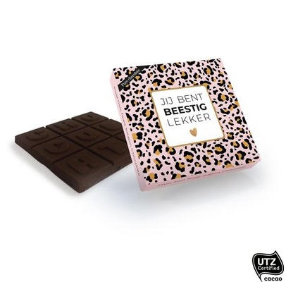 Zoet & Lekker • Sweet Love • Chocolade geschenkreep van Belgische kwaliteit chocolade, UTZ Certified • 100 gr PURE Chocolade in luxe verpakking • Afmeting: 105 x 105 mm