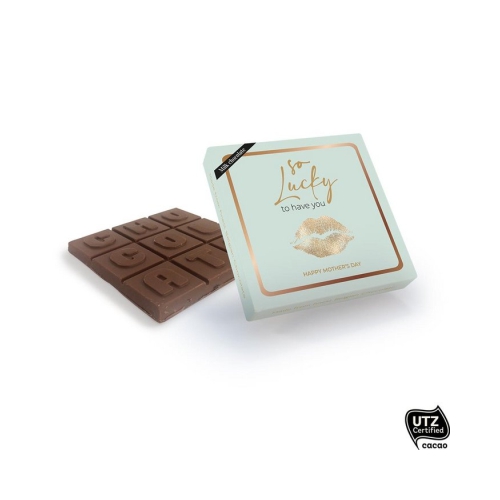 Sweet & Tasty • Sweet Love • Chocoladereep gemaakt van Belgische kwaliteitschocolade, UTZ gecertificeerd • 100 gr MELK Chocolade in luxe verpakking • Afmeting 105 x 105 mm •