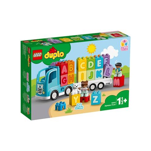 Leer het alfabet spelenderwijs kennen met de leuke LEGO DUPLO 10915 Alfabet vrachtwagen Met de Alfabet vrachtwagen kunnen kinderen bouwen, spelen en leren. Met de 26 letterstenen om te sorteren, stapelen en vervoeren kan je kleintje eindeloos bouwen.