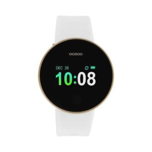 Deze comfortabele OOZOO Q00102 smartwatch is een slim horloge dat je via bluetooth verbindt met je smartphone. Het witte sporthorloge met gouden randje is uitgerust met vele opties waaronder een hartslagmeter, een calorieënteller en een stappenteller.
